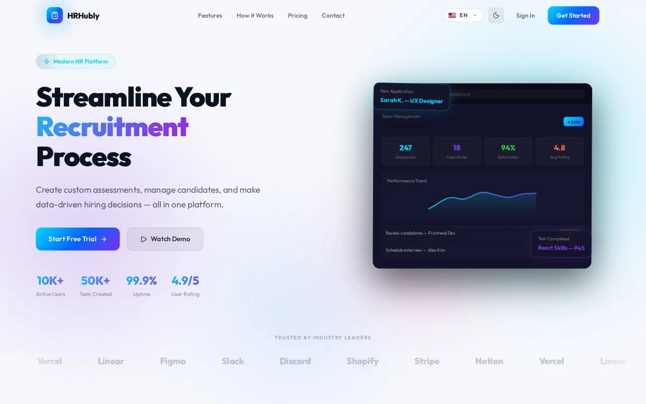 HRHubly interface preview