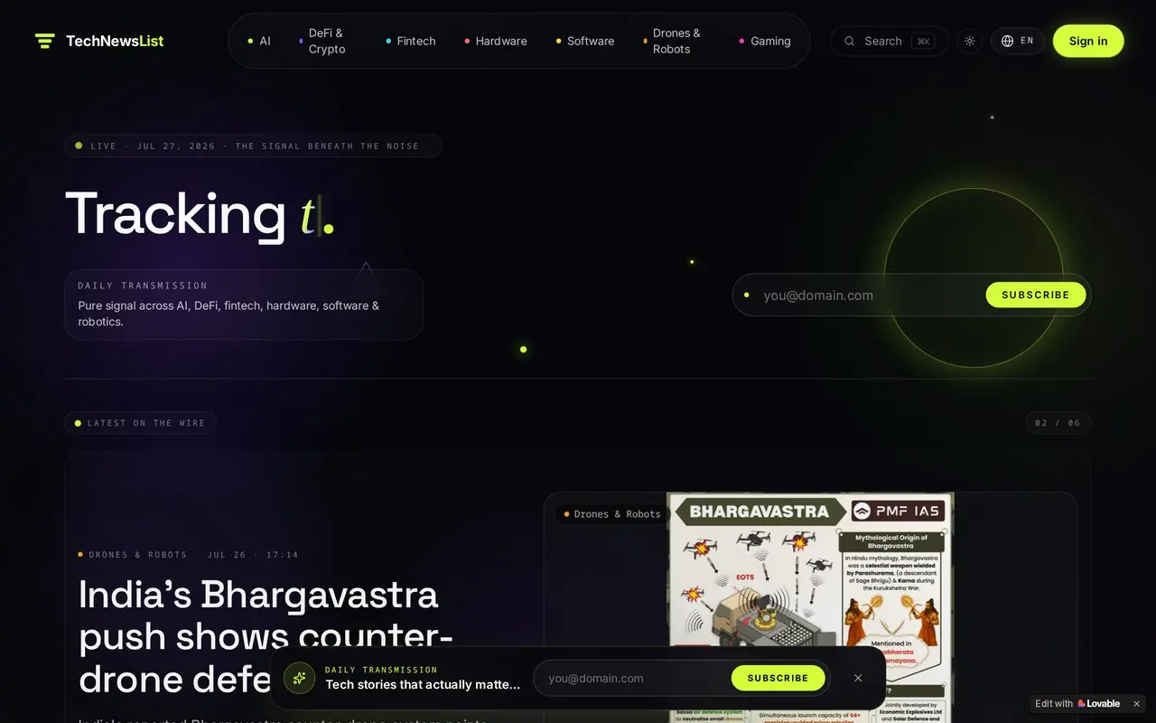 TechNewsList interface preview